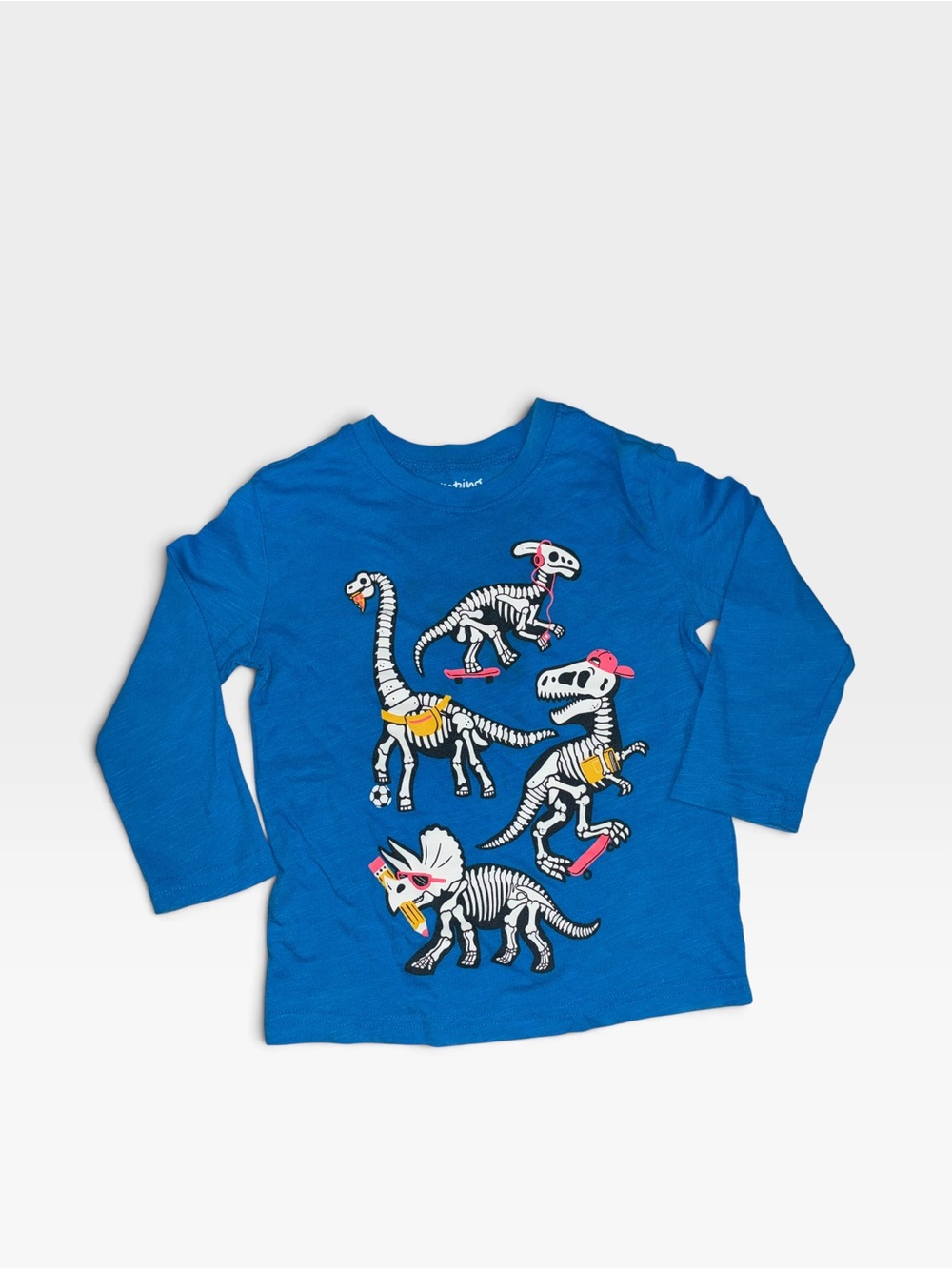 Blue Dino Skeleton Long-Sleeve Tee for Kids